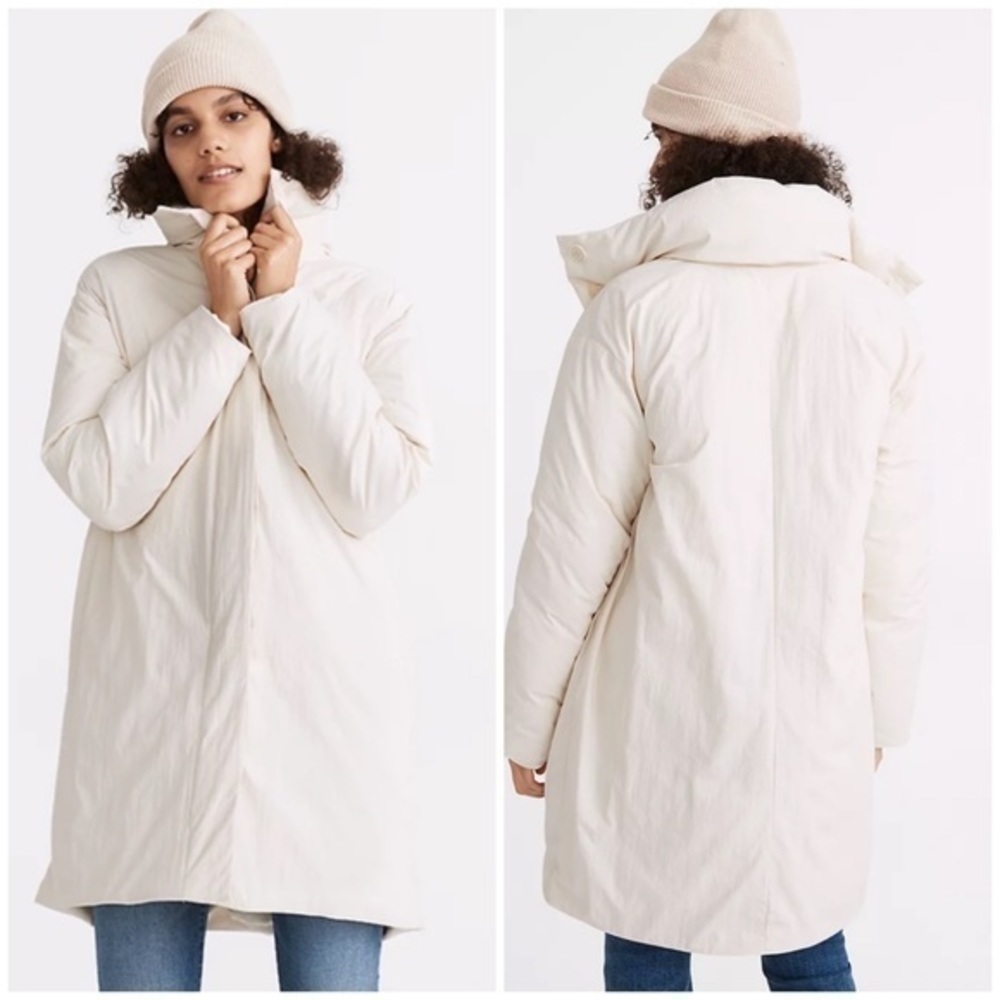 💋 Madewell Buffy puffer jacket white Ivory coat. Size S - Picture 3 of 12